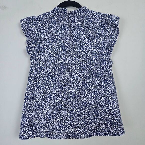 Old Navy Womens Floral Cutout Top Size Small Blue Ruffle Smocked Boho Peasant - Picture 2 of 7